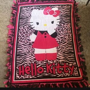 Hello Kitty Pink Black Zebra Leopard Tie-Edge Blanket